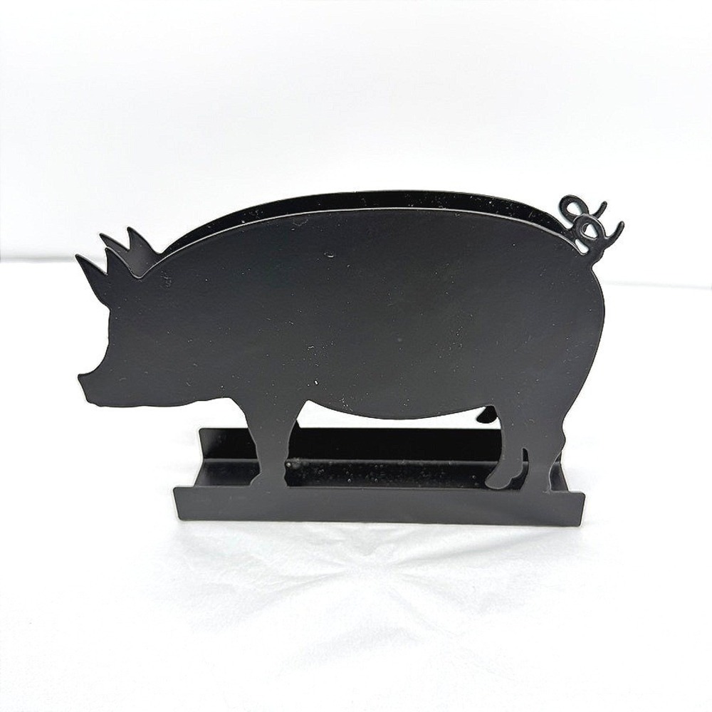 Pig Swine Hog Shaped Napkin Holder Black‎ Metal Farmhouse Kitchen Decor